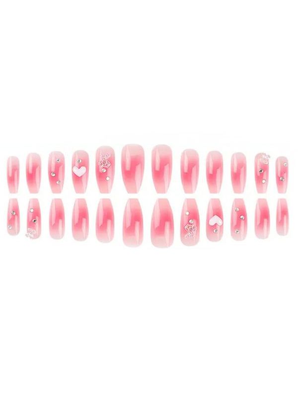 Uñas Sintéticas Reutilizables Rosadas Con Corazones Z220