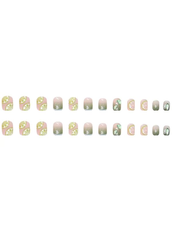 Uñas Reutilizables Artificiales Verdes Diseño De Limón Z364