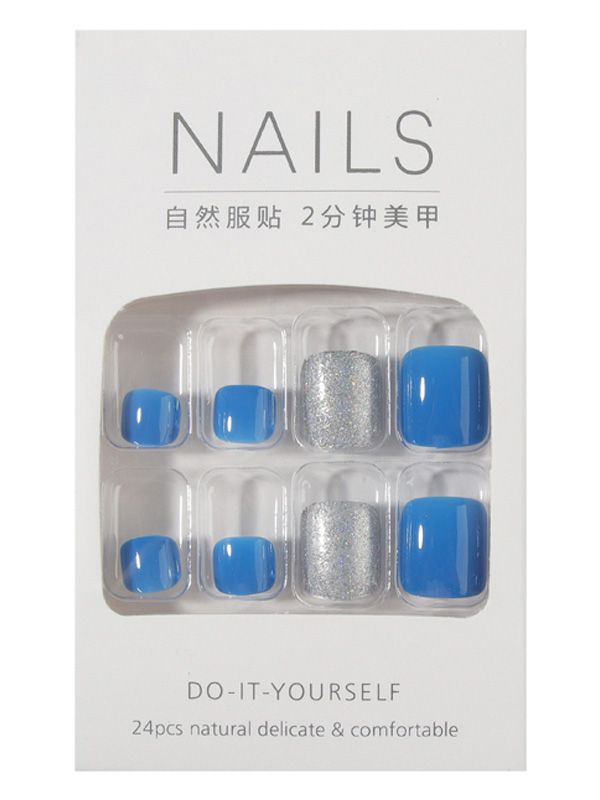 Uñas Artificiales para Pies Decoradas Azul con Escarchado XZ104