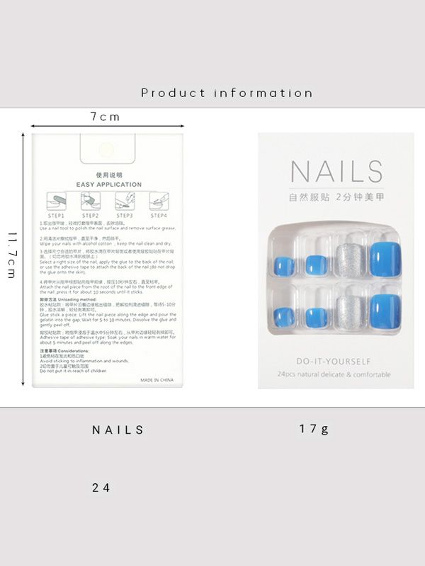 Uñas Artificiales para Pies Decoradas Azul con Escarchado XZ104