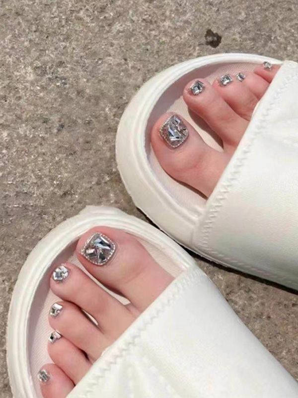 Uñas Falsas para Pies decorado Escarchado con Pedrería XZ152