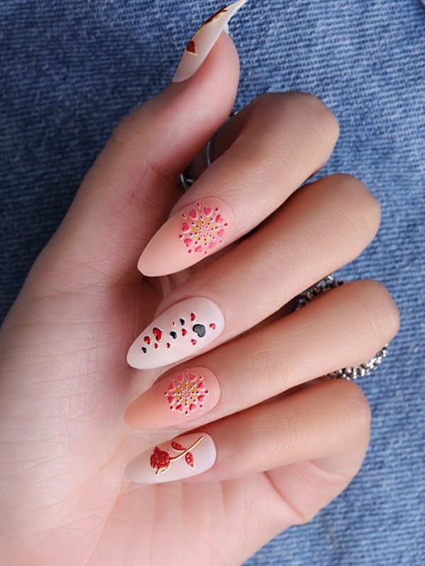 Uñas Sintéticas Reusables Decorado Mate con Relieve XZ169