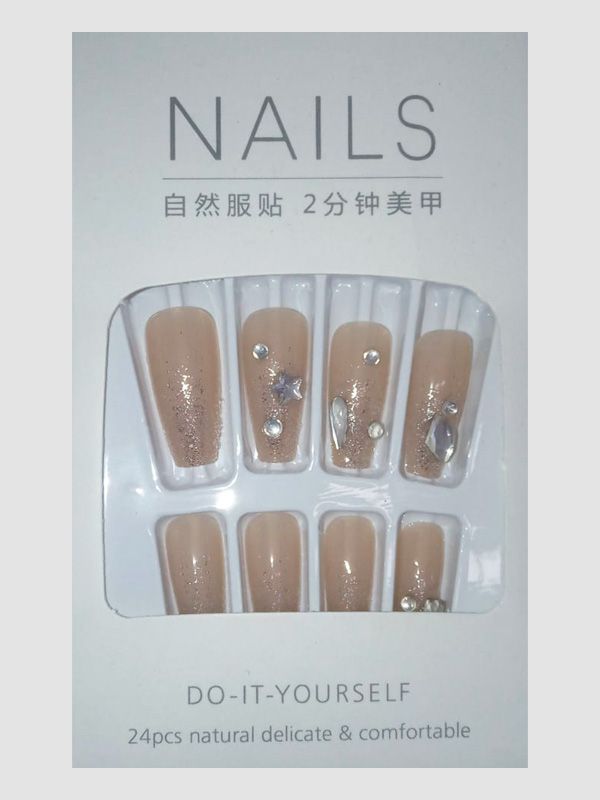 Uñas Acrílicas Reusables Decoradas con Pedrería y Escarchado XZ221