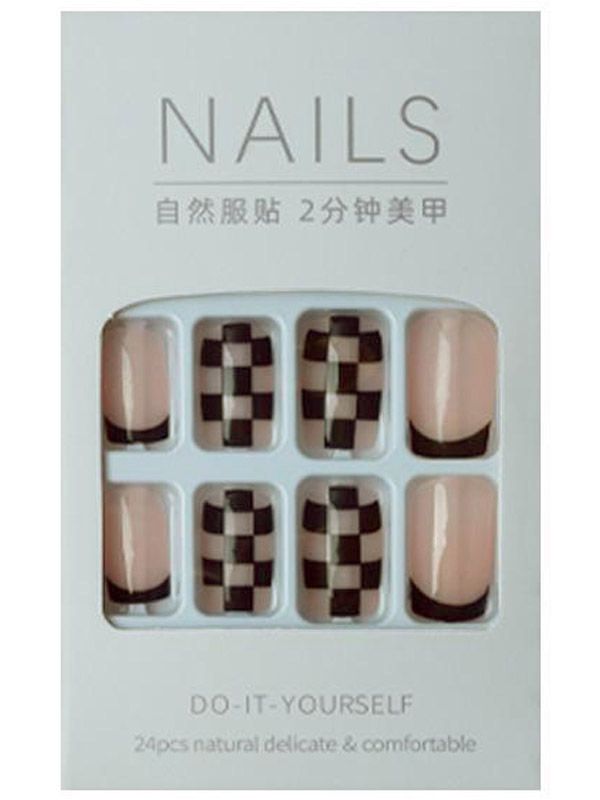 Uñas Artificiales Reusables Diseño Francés con Negro XZ002