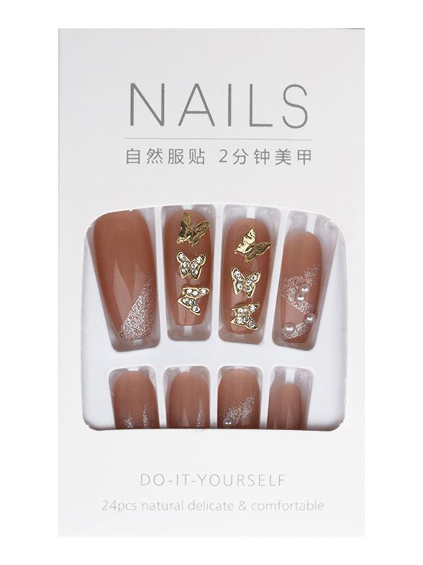 Uñas Postizas Reusables Diseño Escarchado con Mariposas XZ129