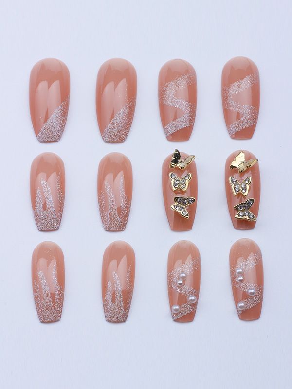 Uñas Postizas Reusables Diseño Escarchado con Mariposas XZ129