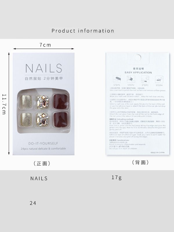 Uñas Postizas para Pies Diseño Vinotinto y Dorado con Pedrería XZ172