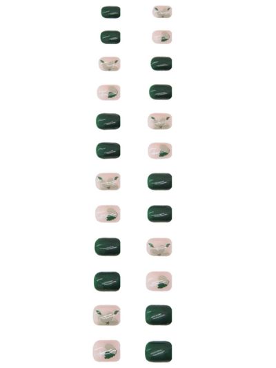 Uñas Artificiales Reutilizables Verdes Con Flores R440