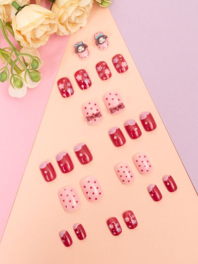 Uñas Sintéticas Reutilizables Diseño Fucsia de Conejitos XZ095