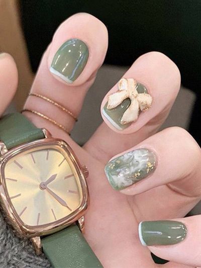 Uñas Reutilizables Sintéticas Decoración Verde XZ007