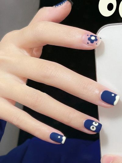 Uñas Artificiales Reusables Decorado Azul con Blanco XZ036