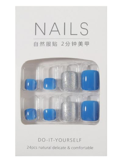 Uñas Artificiales para Pies Decoradas Azul con Escarchado XZ104