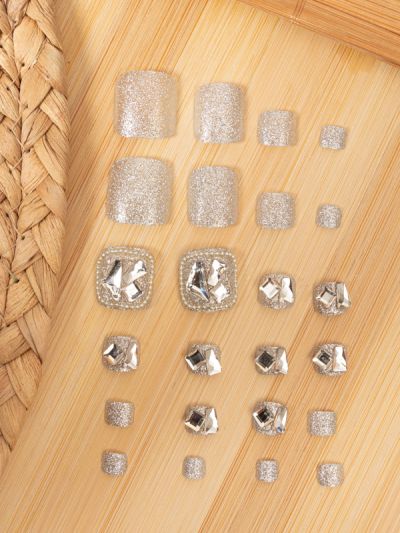 Uñas Falsas para Pies decorado Escarchado con Pedrería XZ152