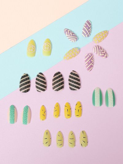 Uñas Falsas Reutilizables Diseño Geometric colorful Relief XZ170