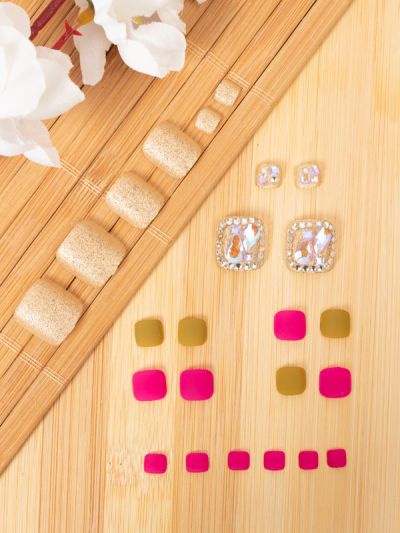 Uñas Falsas para Pies Decorado Mate con Pedrería XZ174