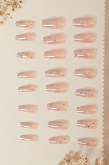 Uñas Reutilizables Sintéticas Decorado Glitter Plateado Z035