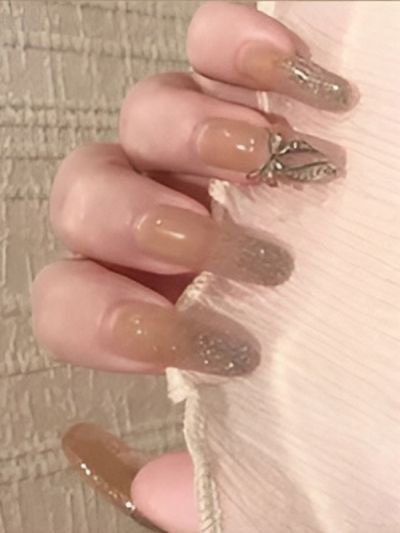 Uñas Sintéticas Reusables Beige Con Detalles Z146