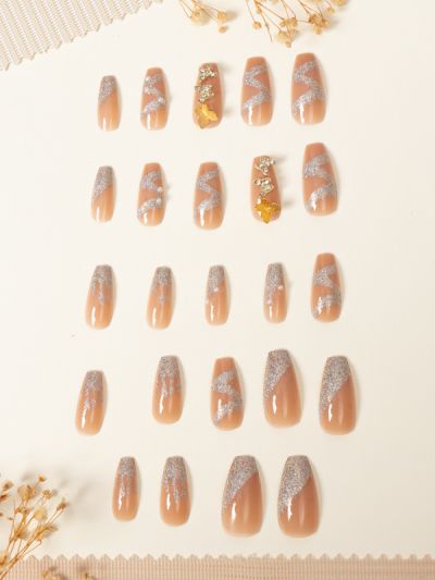 Uñas Artificiales Reutilizables Glitter Con Mariposas Z168