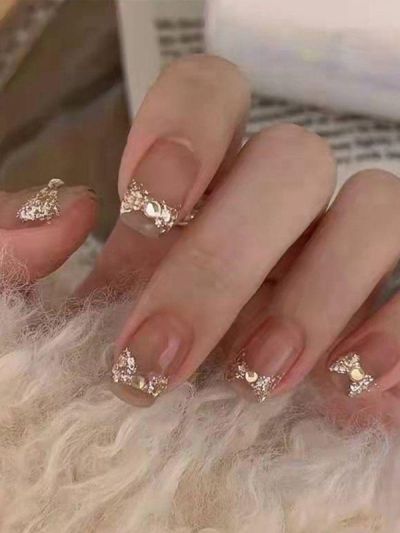 Uñas Reutilizables Sintéticas Diseño en Glitter Y Pedrería Z190
