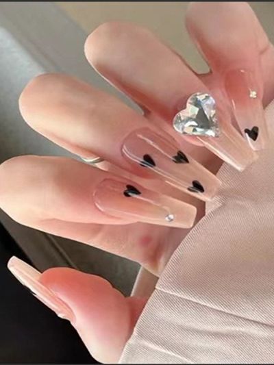 Uñas Acrílicas Reutilizables Con Corazones Z308