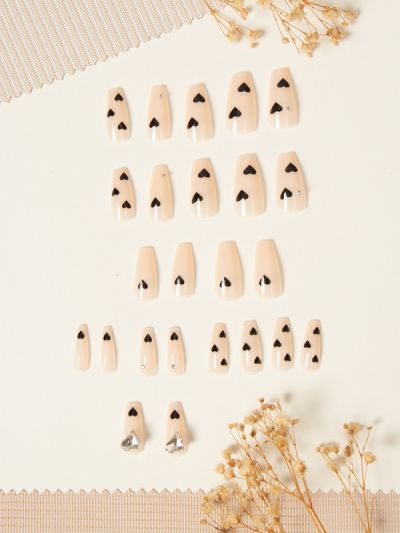 Uñas Acrílicas Reutilizables Con Corazones Z308