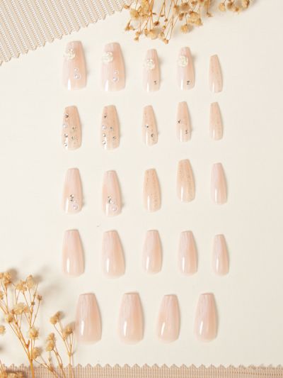 Uñas Postizas Reutilizables Con Flores Y Perlas Z312