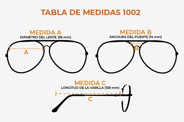 Lentes de sales aviador con medida
