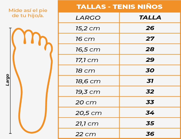 Tallas Tenis niños