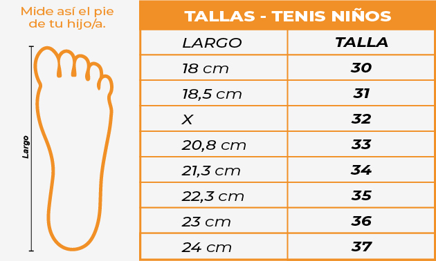 Tallas Tenis niños