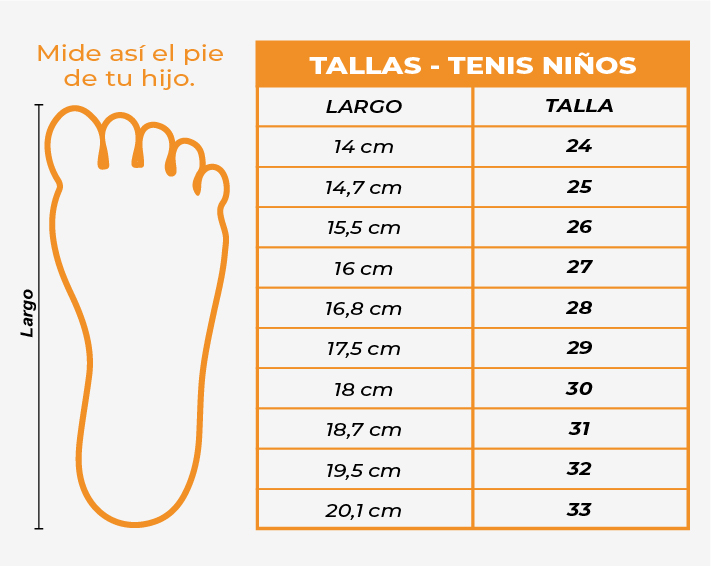 Tallas Tenis niños